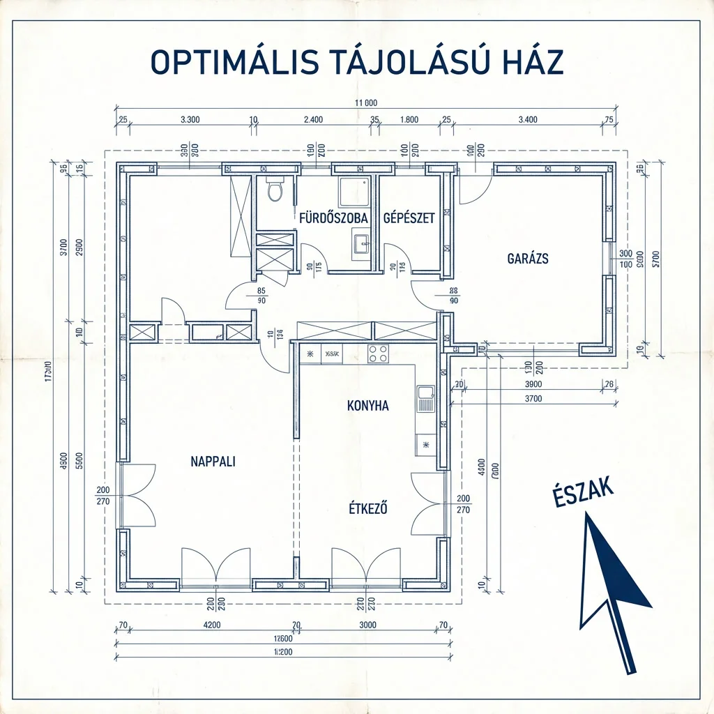 Könnyűszerkezetes ház ideális alaprajz-tájolása – déli nappali és keleti hálószobák elrendezése