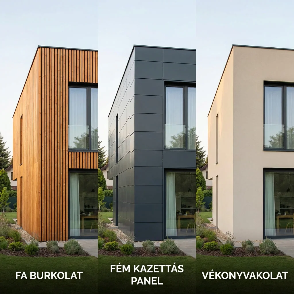 Könnyűszerkezetes ház homlokzati burkolási lehetőségek – fa, fém kazettalemez és vékonyvakolat összehasonlítása