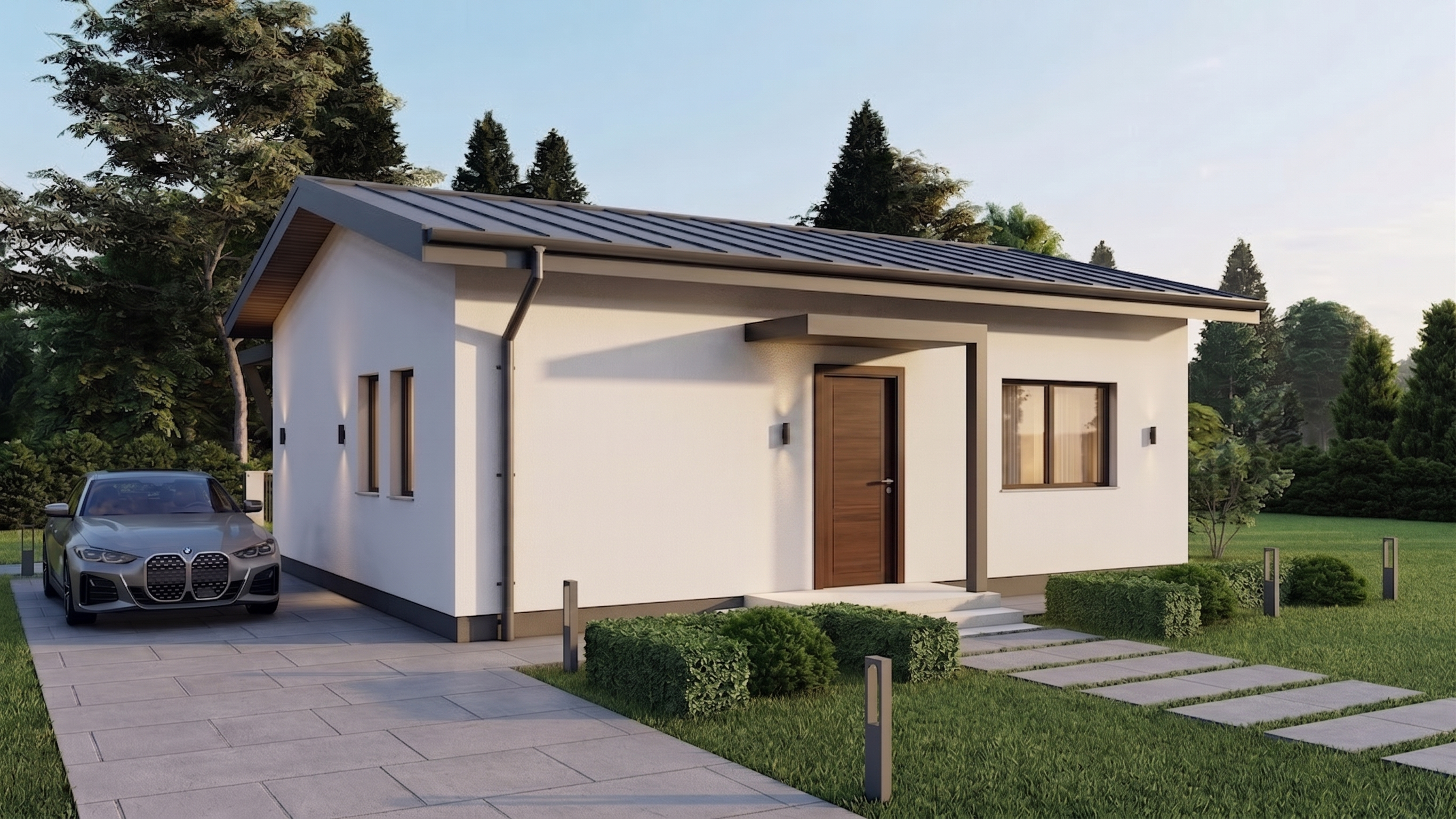 1. mintaház – 60,59 m²-es acélvázas könnyűszerkezetes ház