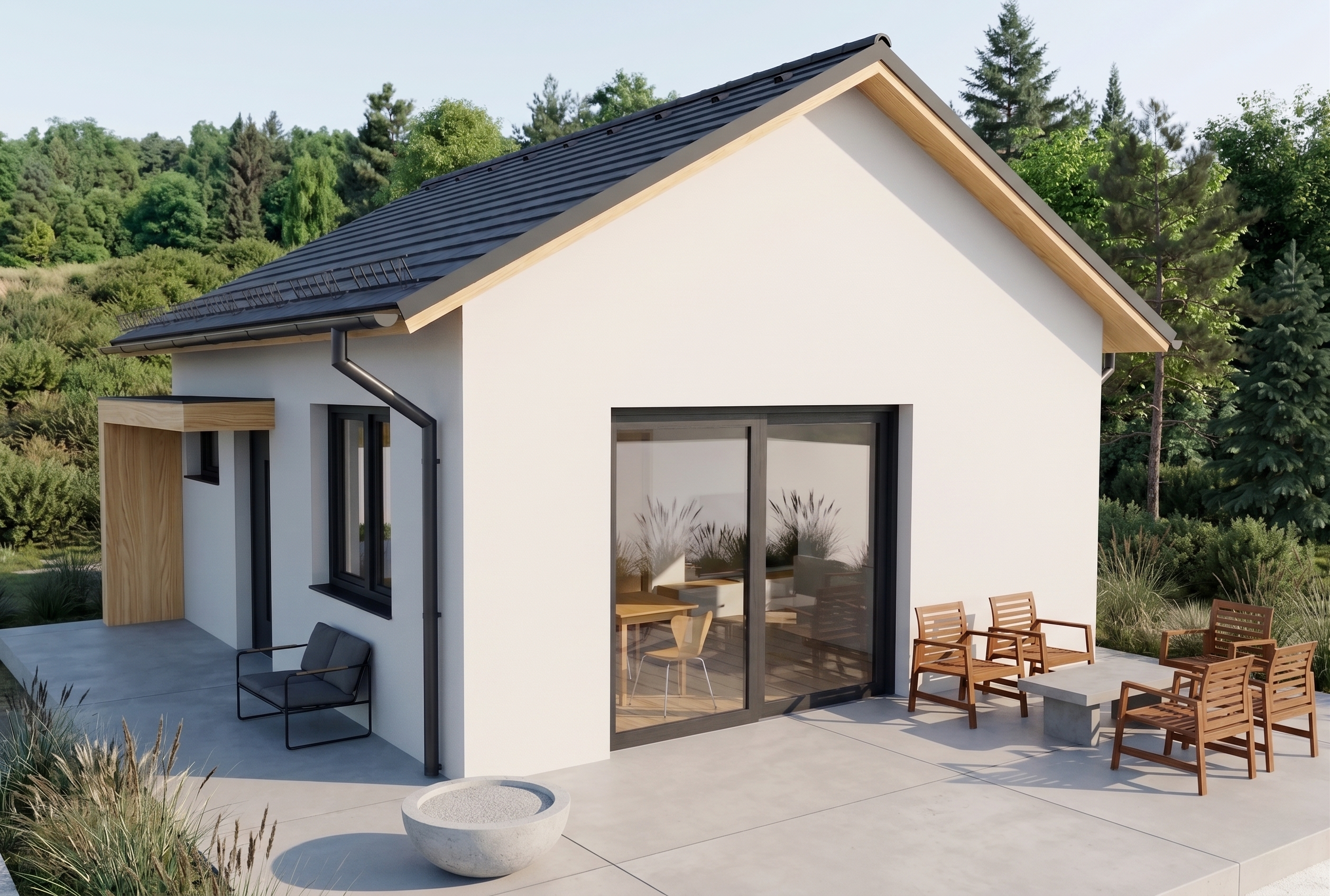 Mini acélvázas ház – 44,6 m²-es kompakt könnyűszerkezetes otthon